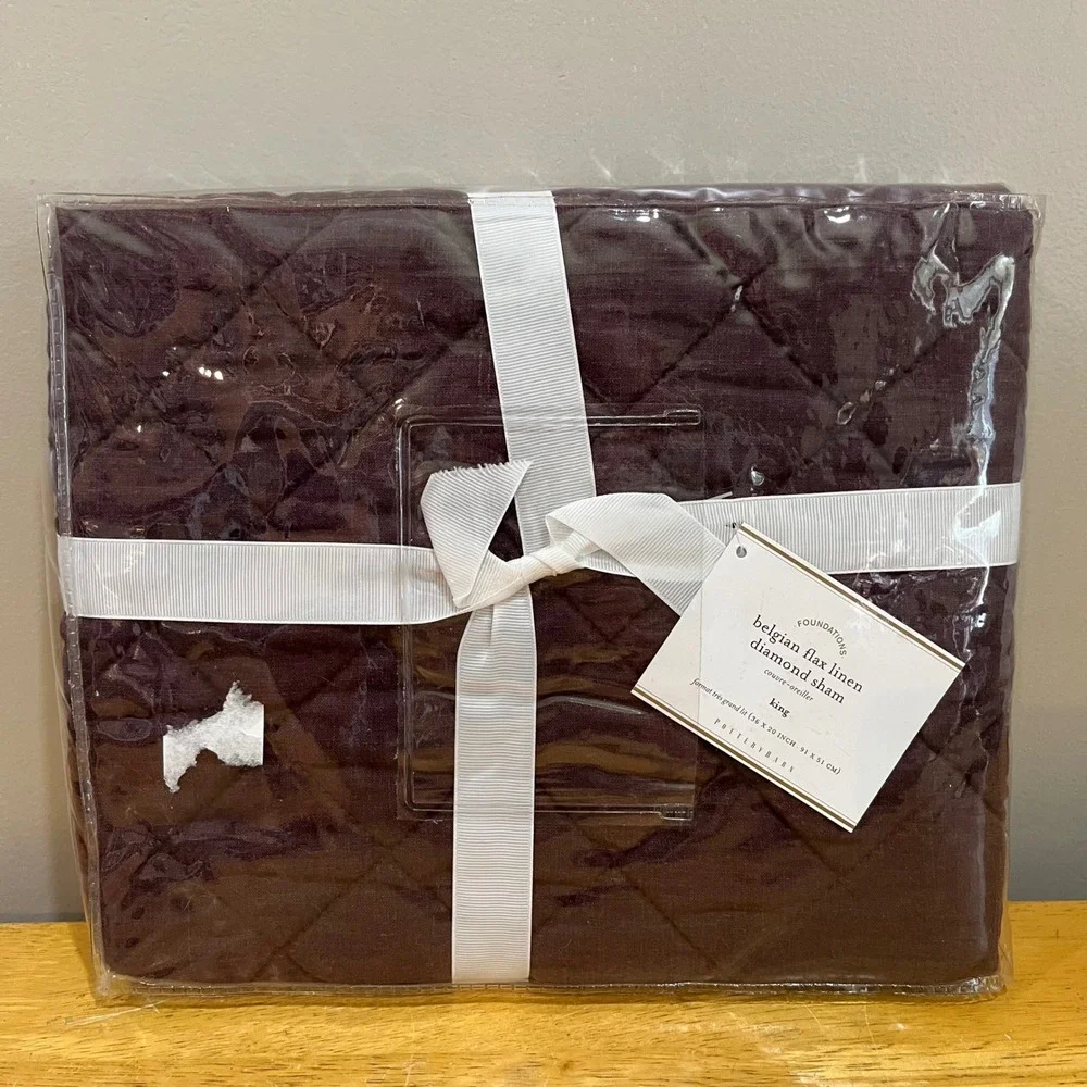 Pottery Barn Belgian‎ Flax Linen Diamond King Sham Dark Maroon Purple 7817823